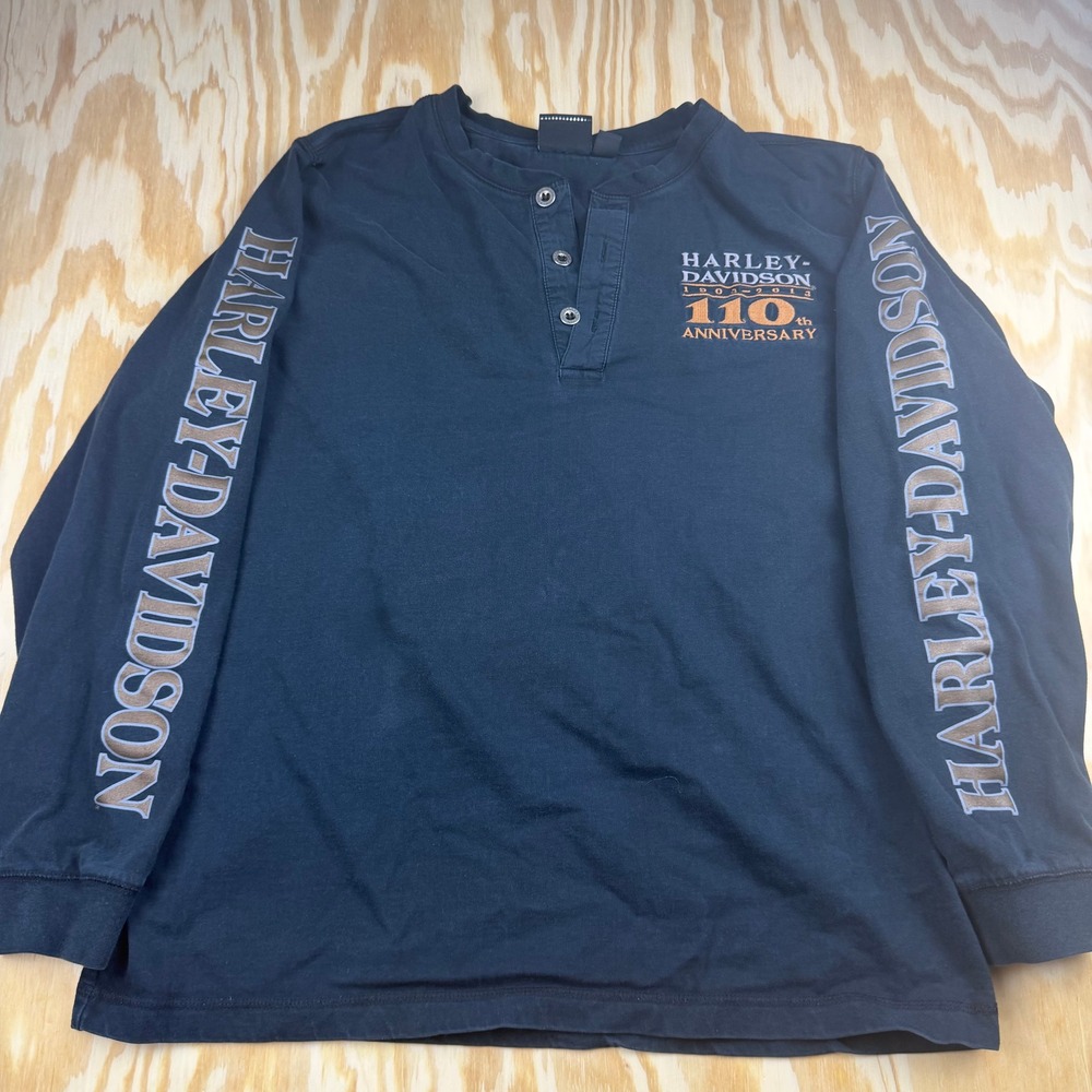 Harley-Davidson 110th Anniversary Long Sleeve Henley Shirt Black Mens L 1903-13